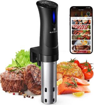 BLITZHOME Sous Vide Machine | WiFi APP Included | 1100W Sous Vide Cooker with Accurate Temperature & Timer | Ultra Quiet Stainless Precision Immersion Circulator Device