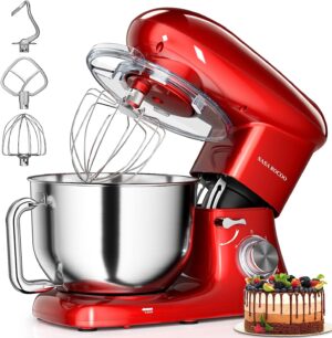 SASA ROCOO Stand Mixer | 7.5QT 660W 6+P Speed Tilt-Head Food Mixer | Kitchen Electric Mixer with Stainless Steel Bowl,Whisk,Dough Hook and Beater (RD)