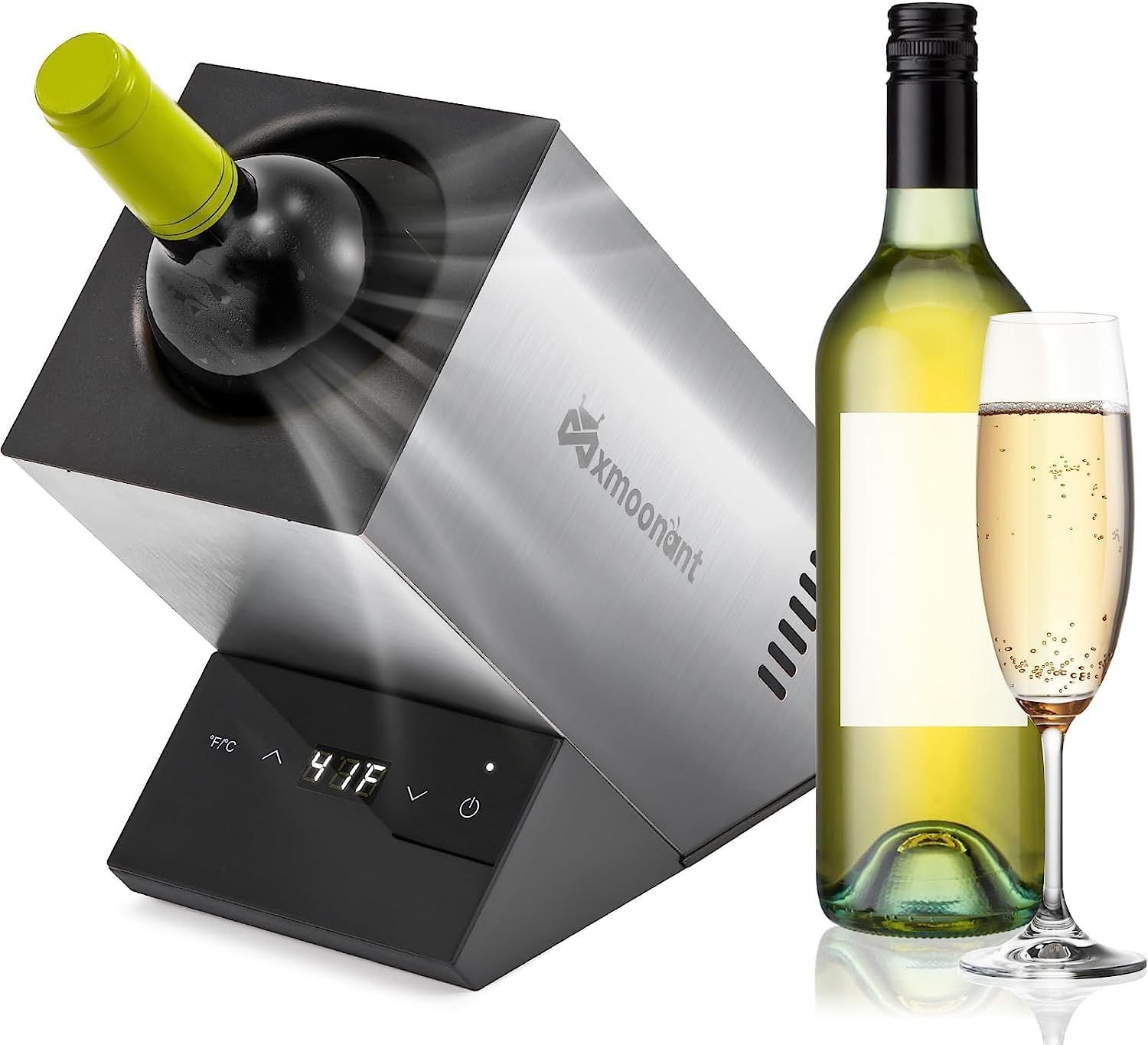 Mxmoonant Electric Wine Chiller Bottle Cooler | 41°F-64°F Adjustable Temperature Single Bottle for Wine | Champagne