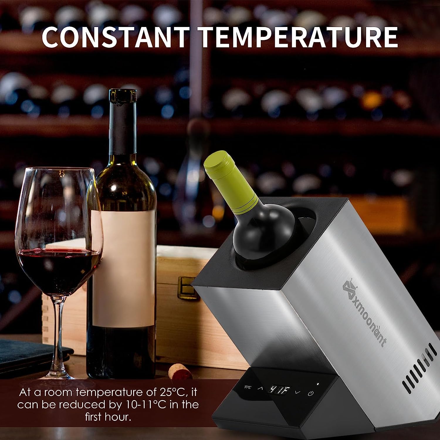 Mxmoonant Electric Wine Chiller Bottle Cooler | 41°F-64°F Adjustable Temperature Single Bottle for Wine | Champagne - Image 2