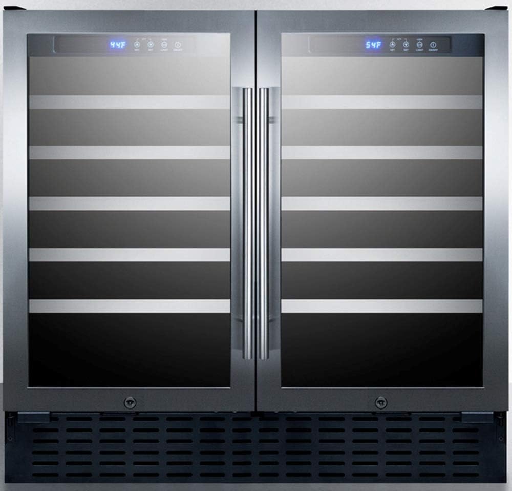 Summit SWC3668 36" Undercounter Dual Zone Wine Cooler with 68 Bottle Capacity LED Lighting Digital Thermostat Factory Installed Locks in Stainless - Image 2