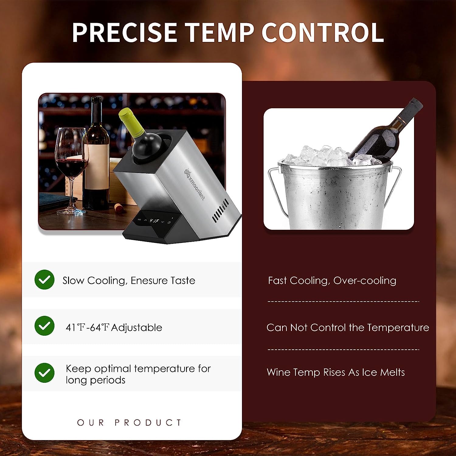 Mxmoonant Electric Wine Chiller Bottle Cooler | 41°F-64°F Adjustable Temperature Single Bottle for Wine | Champagne - Image 3