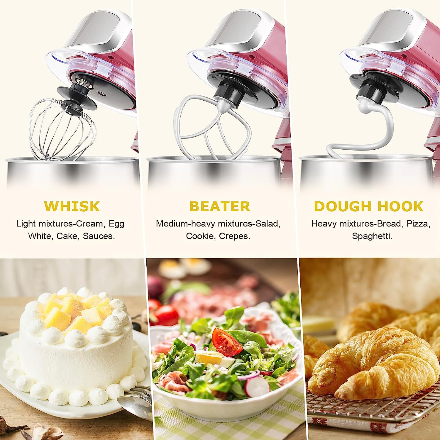 Kitchen in the box Stand Mixer | 3.2Qt Small Electric Food Mixer | 6 Speeds Portable Lightweight Kitchen Mixer for Daily Use with Egg Whisk,Dough Hook - Image 4