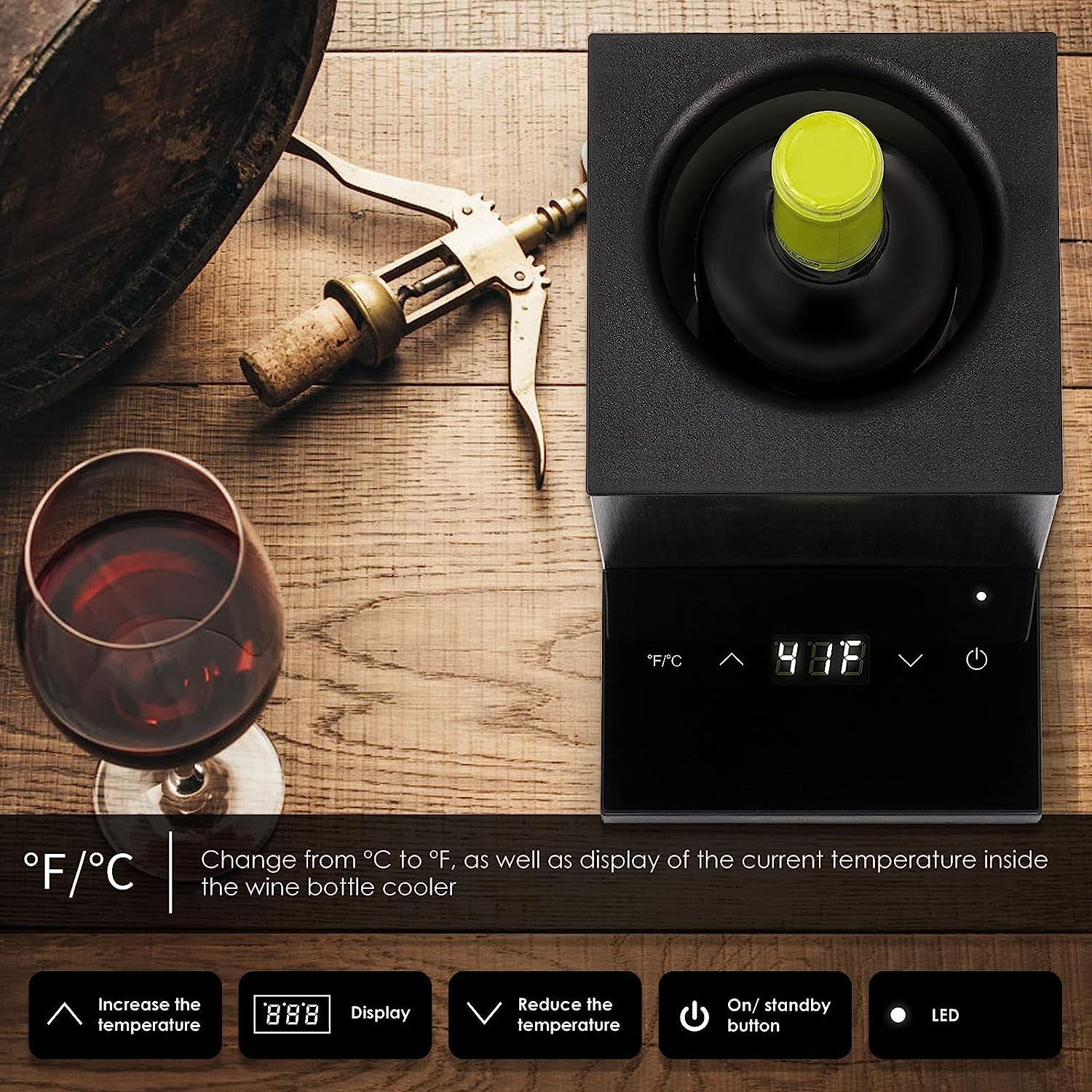 Mxmoonant Electric Wine Chiller Bottle Cooler | 41°F-64°F Adjustable Temperature Single Bottle for Wine | Champagne - Image 4