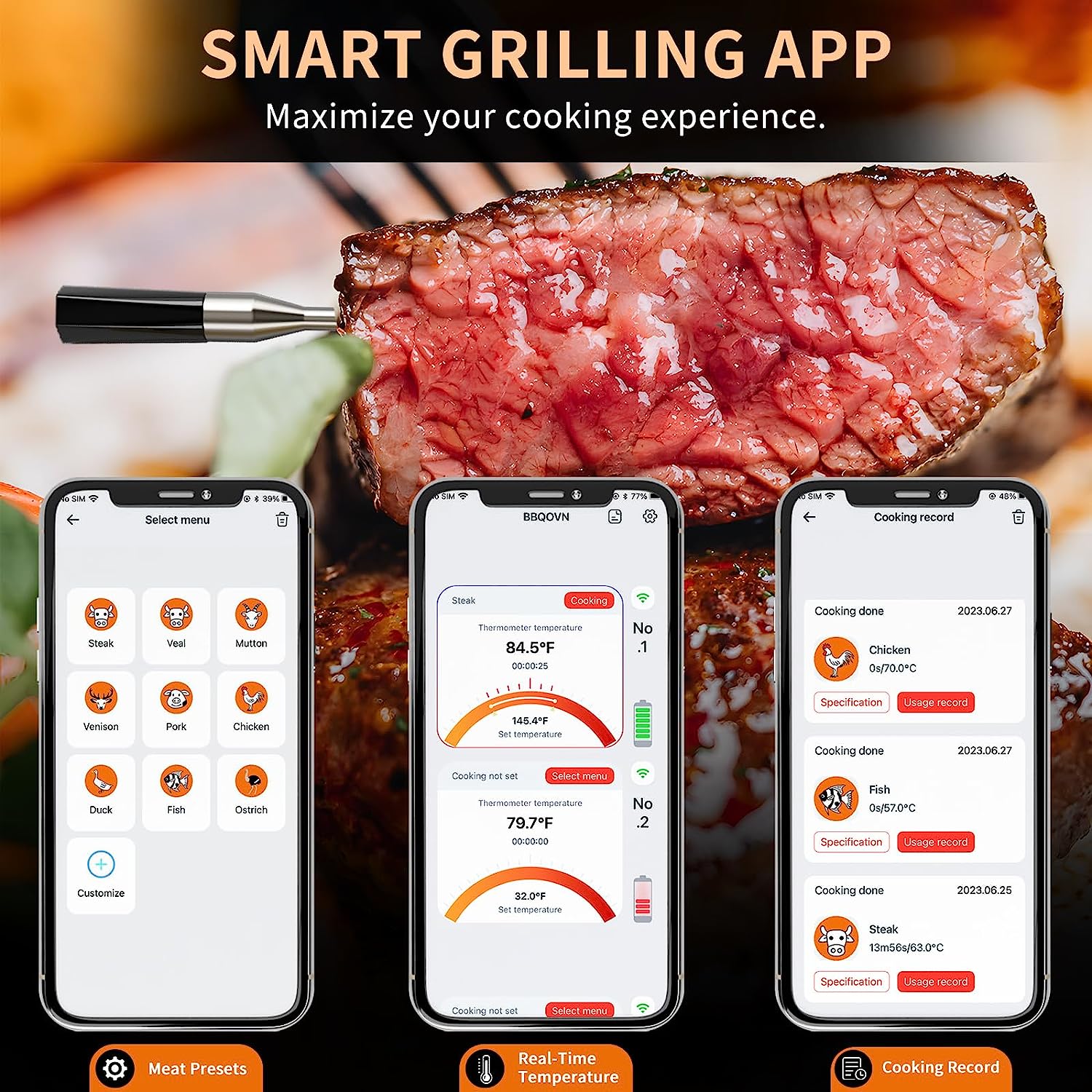 BtcLink Wireless Meat Thermometer | Up to 700FT Remote Bluetooth Range | Smart Thermometer with Ultra-Thin Probe | for Grill Oven BBQ Smoker Rotisserie | iOS & Andorid APP - Image 5