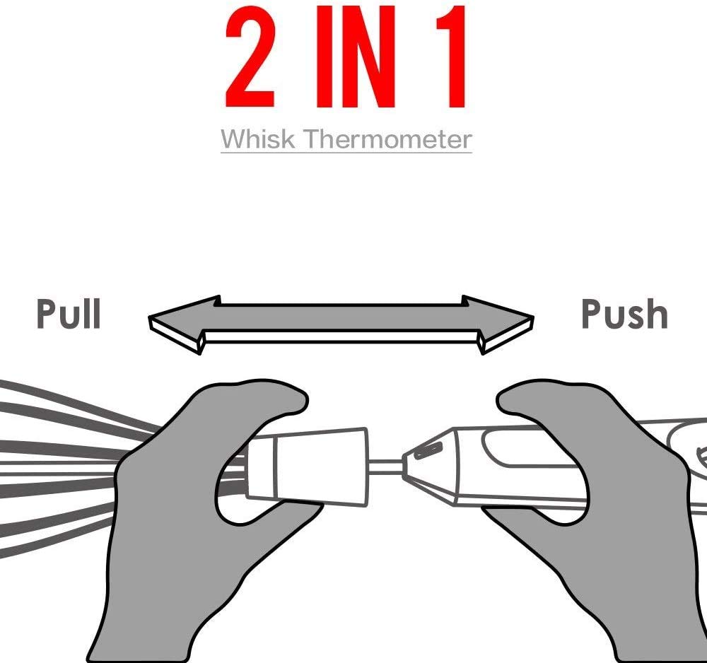 2 in 1 Stainless Steel Whisk Egg Beater & Instant Thermometer Probe 12 inch for Cooking Candy, Yogurt, Chocolate, Butter Cream, Sause, Cake - Image 5