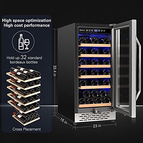 SKANWEN 15 Inch Wine Cooler Refrigerators 32 Bottle Fast Cooling Low Noise and No Fog Wine Fridge with Professional Compressor Stainless Steel | Temp Memory Function, Built-in or Freestanding Wine Fridge 41°F-72°F - Image 5