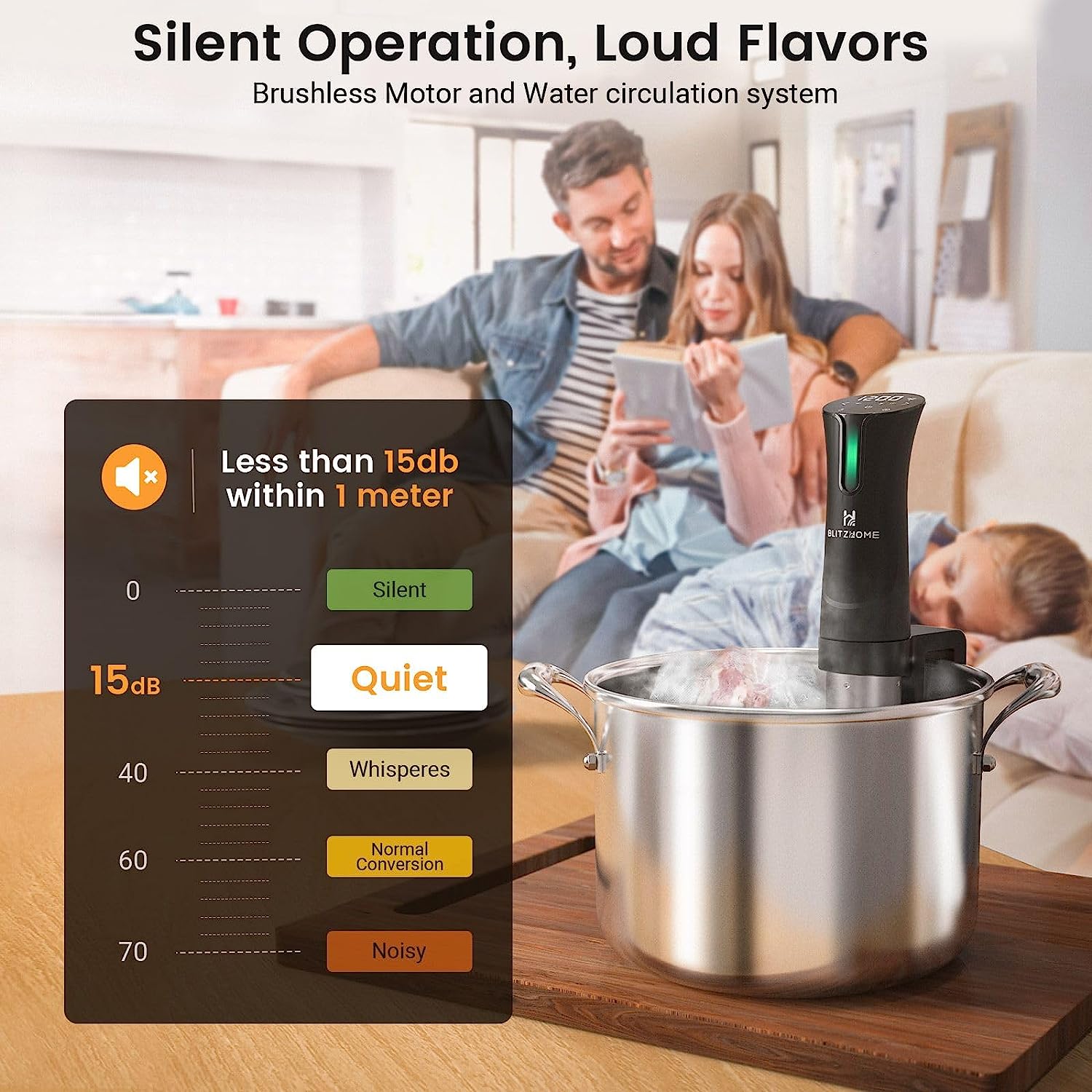 BLITZHOME Sous Vide Machine | WiFi APP Included | 1100W Sous Vide Cooker with Accurate Temperature & Timer | Ultra Quiet Stainless Precision Immersion Circulator Device - Image 6