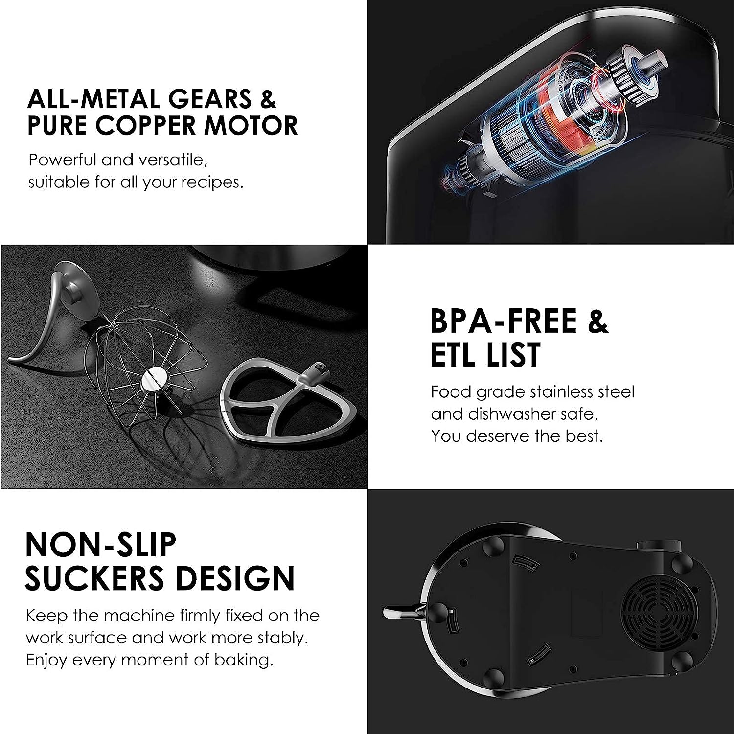 COOKLEE Stand Mixer | 9.5 Qt. 660W 10-Speed Electric Kitchen Mixer with Dishwasher-Safe Dough Hooks | Flat Beaters, Wire Whip & Pouring Shield Attachments for Most Home Cooks, SM-1551 - Image 7