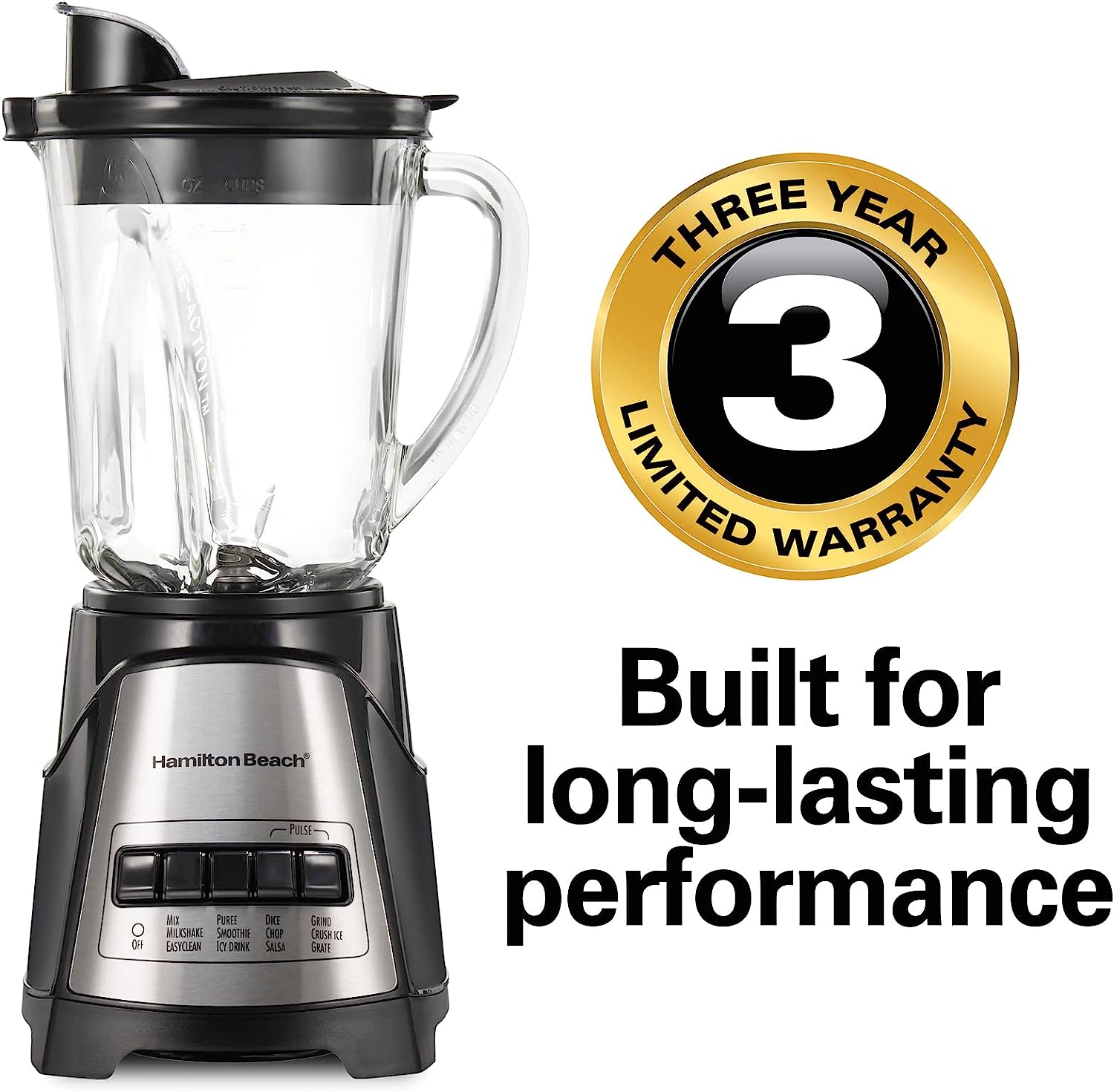 Hamilton Beach Power Elite Wave Action Blender-for Shakes and Smoothies, Puree | Crush Ice, 40 Oz Glass Jar, 12 Functions | Stainless Steel Ice Sabre-Blades, Black (58148A) - Image 7