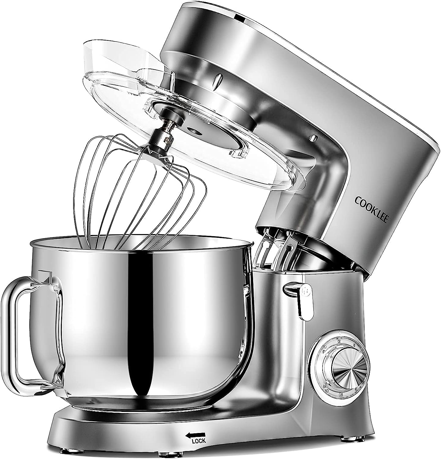 COOKLEE Stand Mixer | 9.5 Qt. 660W 10-Speed Electric Kitchen Mixer with Dishwasher-Safe Dough Hooks | Flat Beaters, Wire Whip & Pouring Shield Attachments for Most Home Cooks, SM-1551 - Image 9